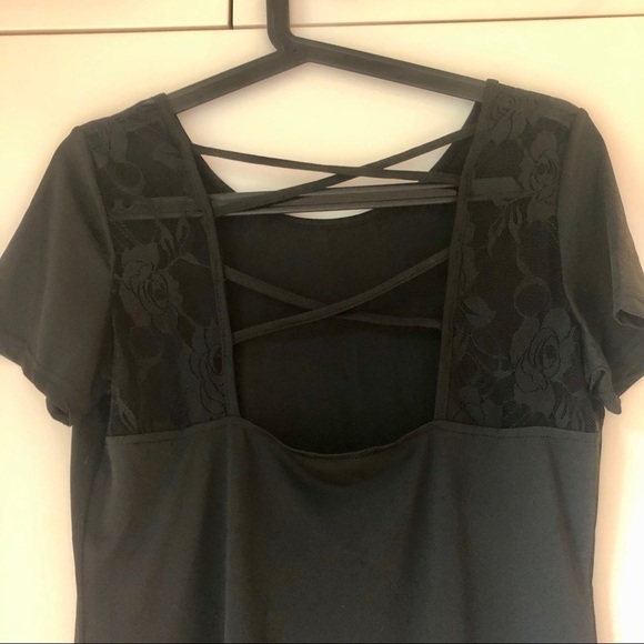 SHEIN BLACK LACE CRISSCROSS BACK TEE -  M - Picture 8 of 12
